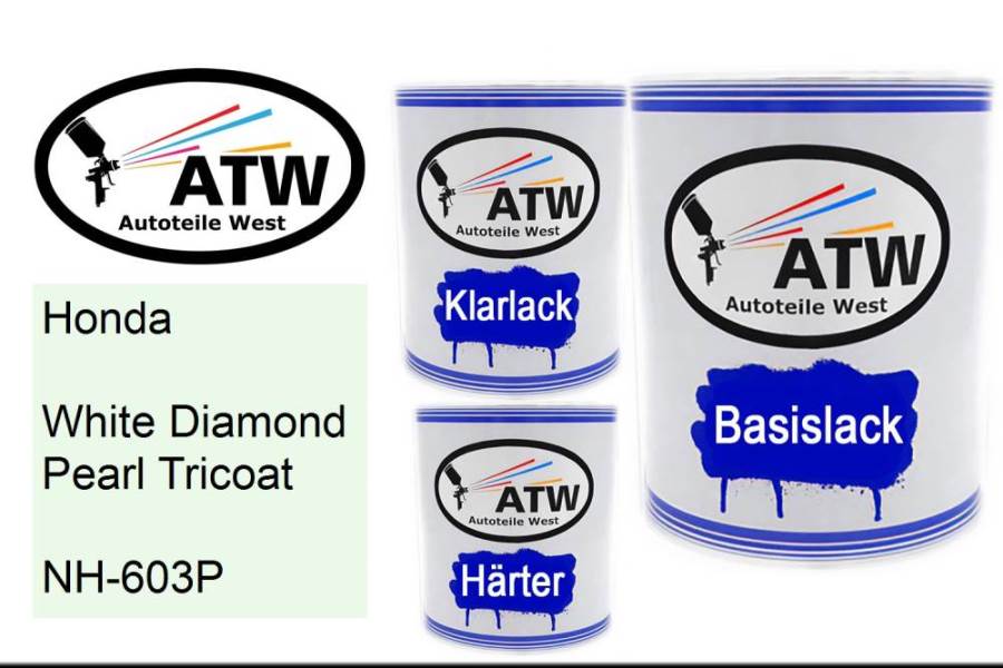 Honda, White Diamond Pearl Tricoat, NH-603P: 1L Lackdose + 1L Klarlack + 500ml Härter - Set, von ATW Autoteile West.